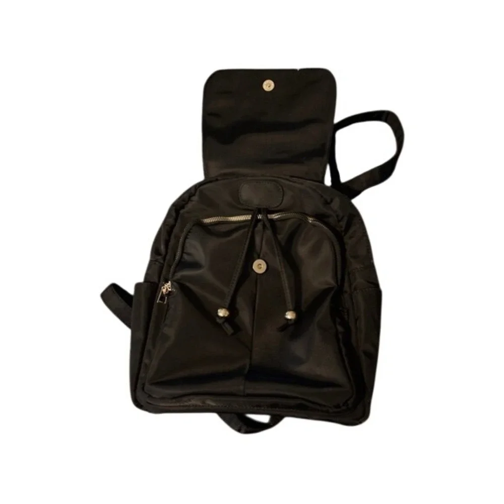 Black Nylon Mini Backpack Gold Hardware‎ Multi Pocket Travel Bag